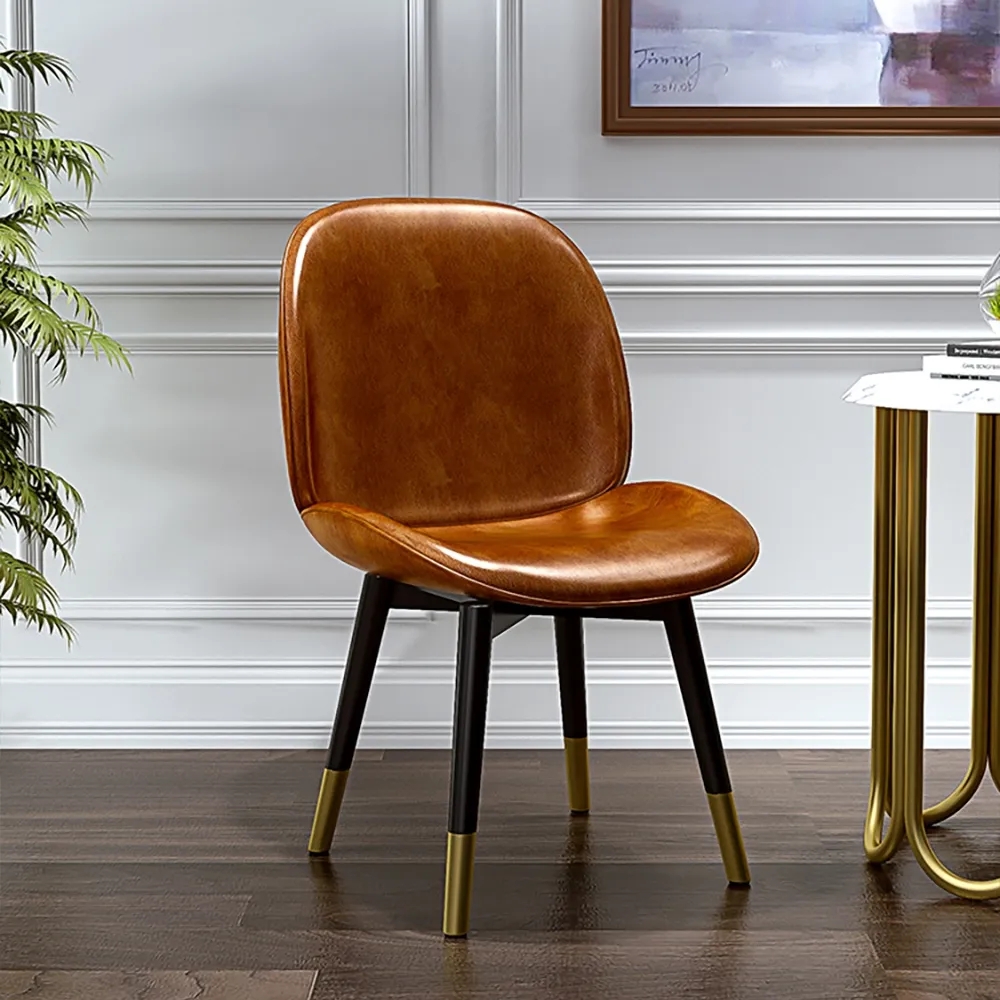 

Modern Leather Dining Chairs Set of 2 Full Back with Metal Legs, Chocolate
