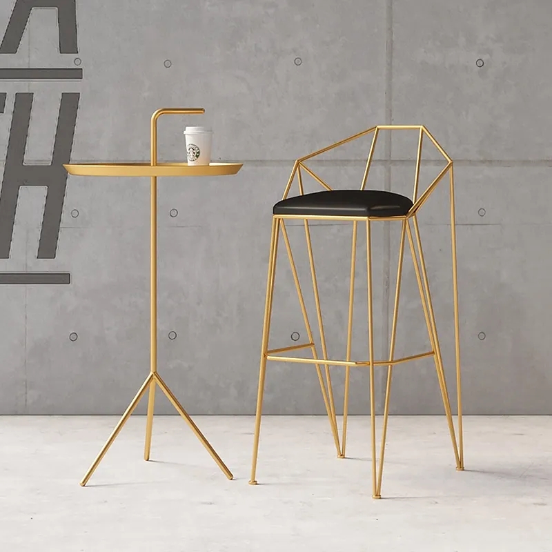 

Black 36.2" Bar Stool with Backrest Leather Upholstery in Gold Finsh Bar Chair