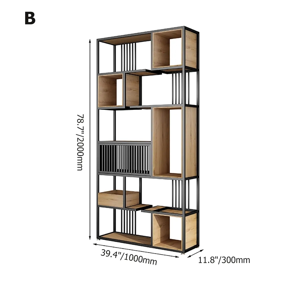 78" Modern Black Office Tall Geometric Bookcase Rectangle Bookshelf