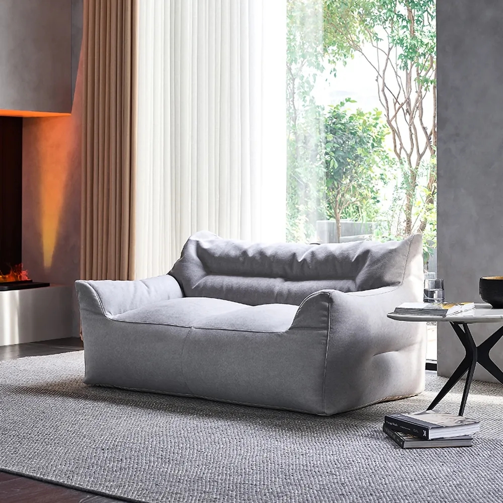 Gray Loveseat Bean Bag Floor Sofa Leath-aire Upholstery Modern For Living Room
