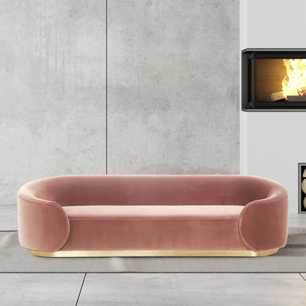 

Pink 3-Seater Sofa Upholstered Velvet Sofa Pillows Included