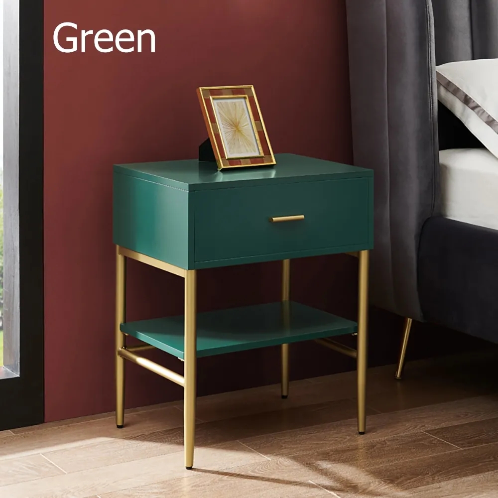 Nordic Green Nightstand with Drawer & Shelf