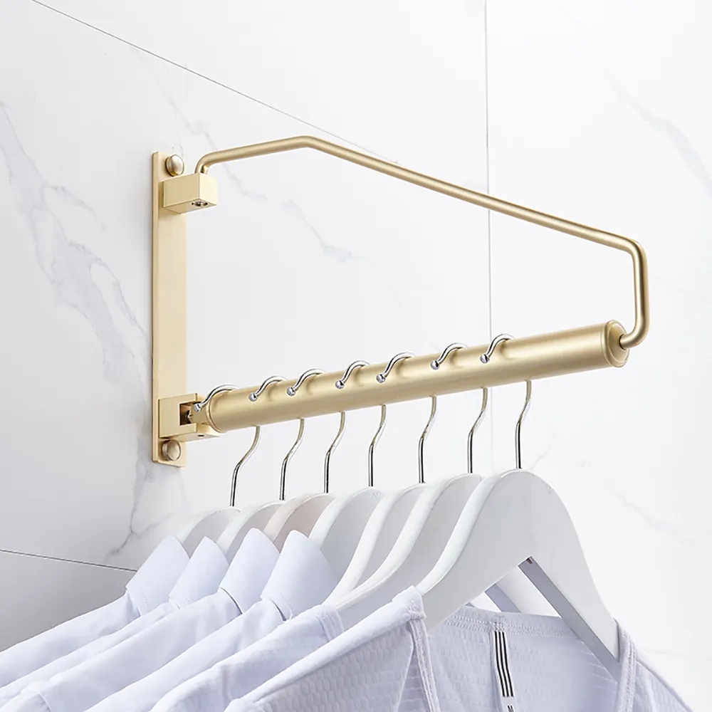 

Contemporary Foldable Wall-Mounted Coat Rack in Brass