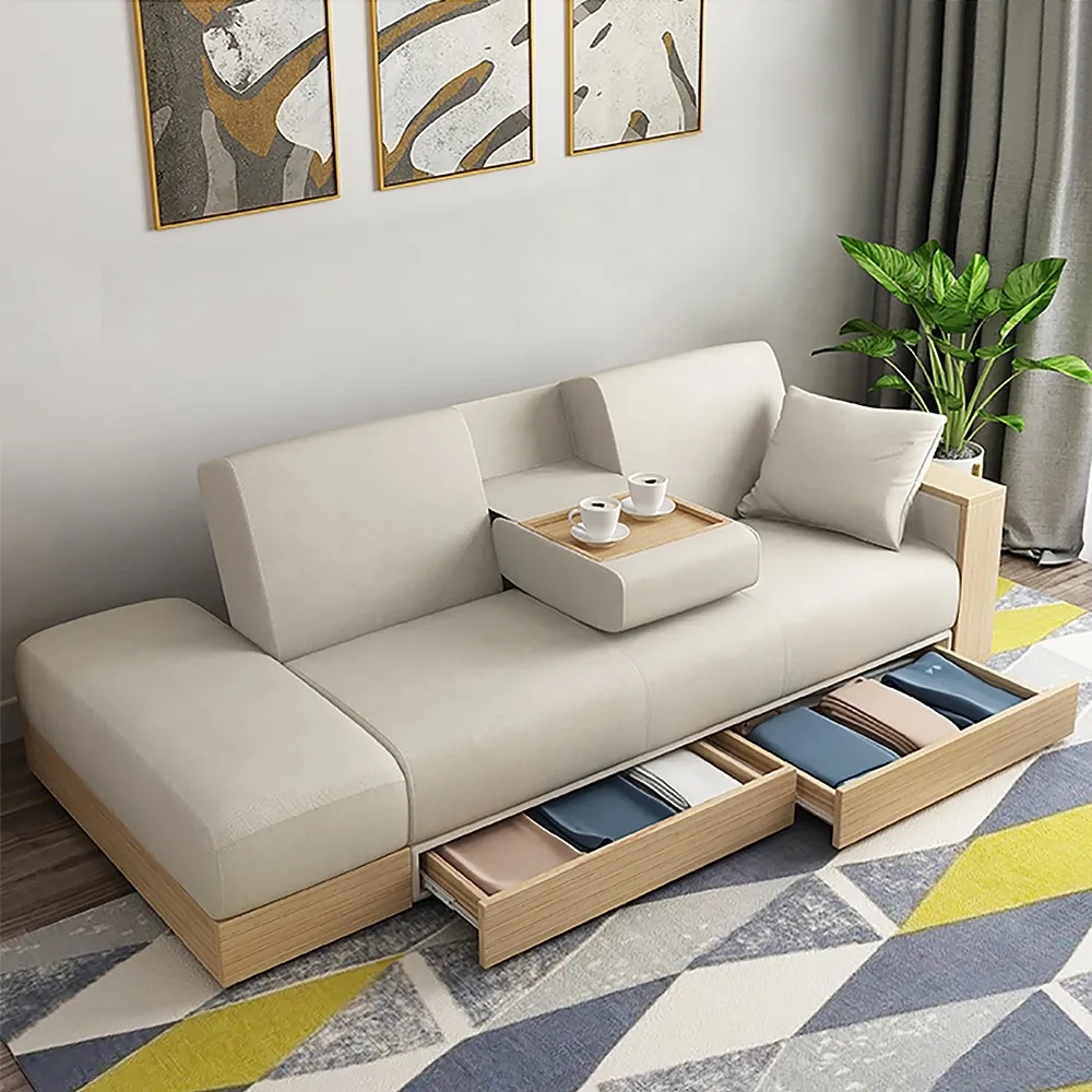 80.7" White Modern Full Sleeper Convertible Sofa With Storage