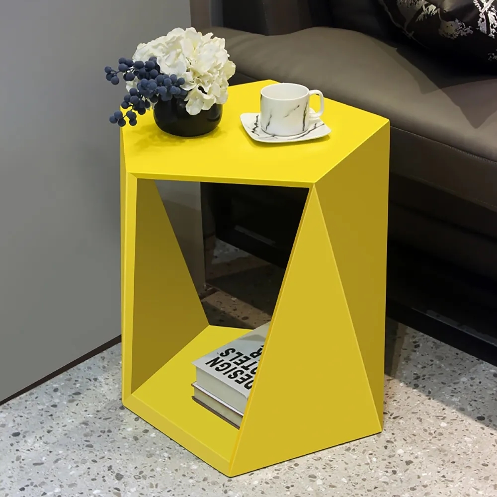 19.7" Geometric End Table with Storage Shelf in Yellow
