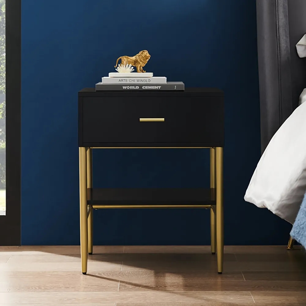 Nordic black nightstand with drawer shelf