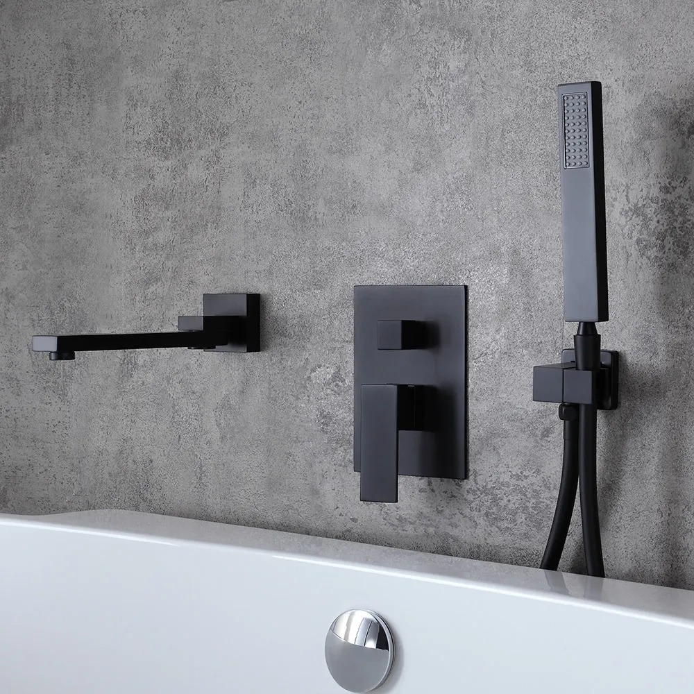 Ultramodern Matte Black Wall Mounted Swirling Tub Filler Faucet with