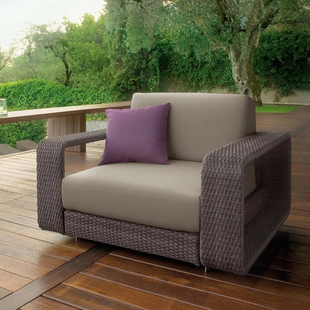 Modern Rattan Outdoor Accent Chair with Pillow CushionHomary