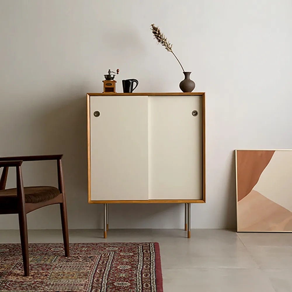 Nordic Minimalist White Cabinet With 2 Sliding Doors & 2 Adjustable Shelves