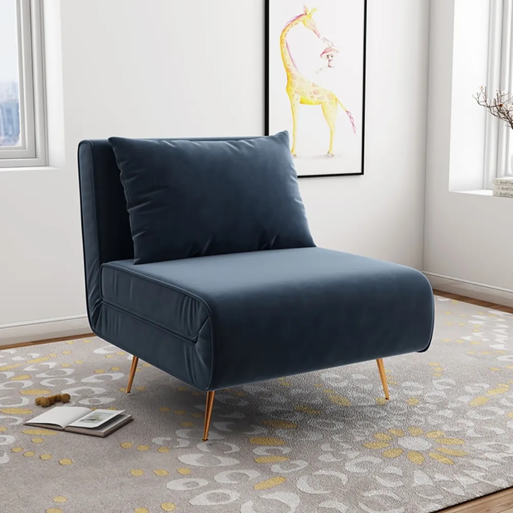 Blue 35.4" Convertible Sofa Velvet Upholstered Sofa Sleeper SofaHomary