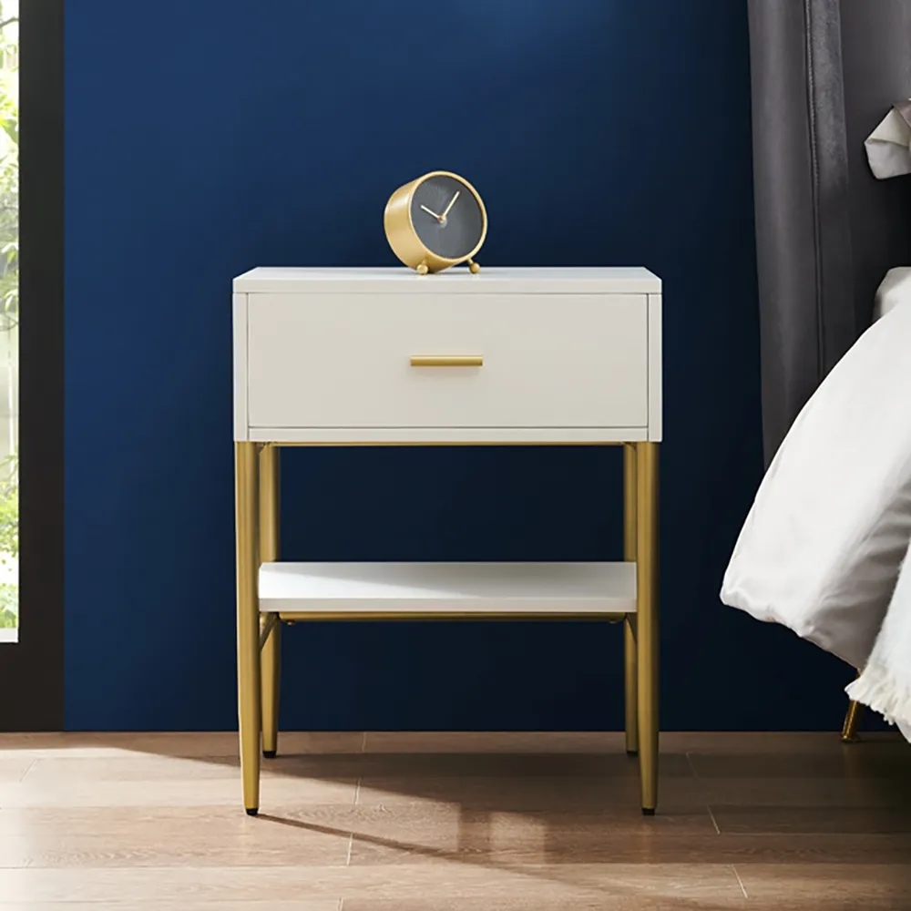 Nordic White Nightstand with Drawer & Shelf
