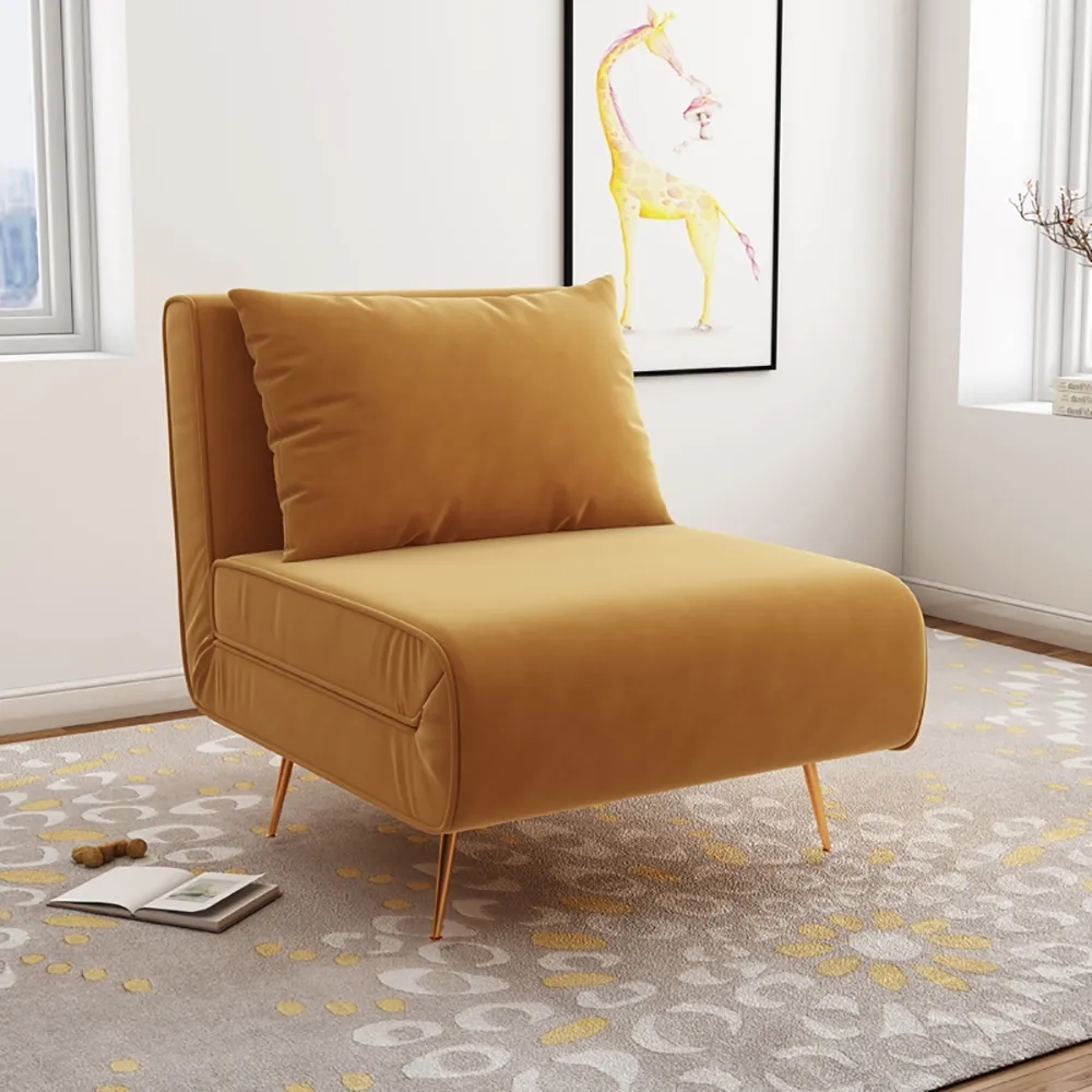 Yellow 35.4" Convertible Sofa Velvet Upholstered Sofa Sleeper Sofa
