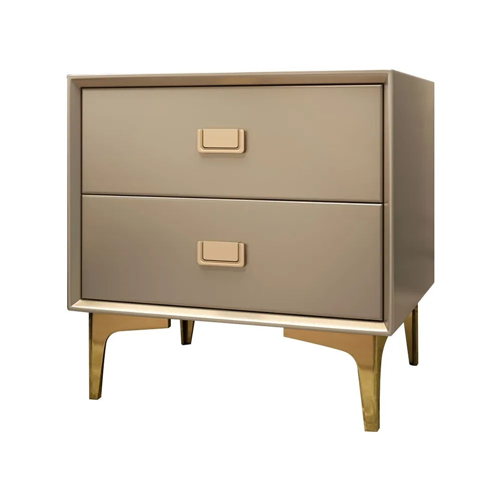 Modern Champagne Nightstand 2 -Drawer Bedside Table in Gold Finish