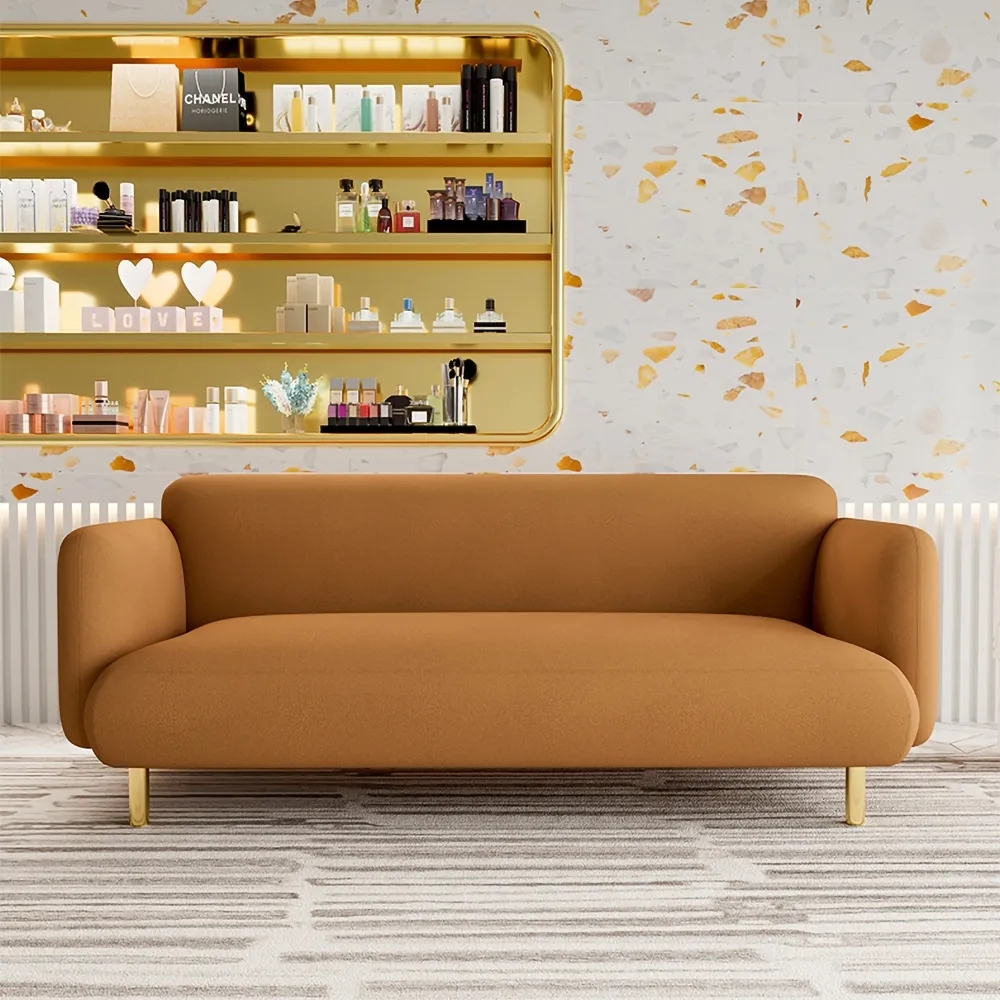 82.7" Orange Upholstered Sofa 3-seater Leath-aire Modern Couch