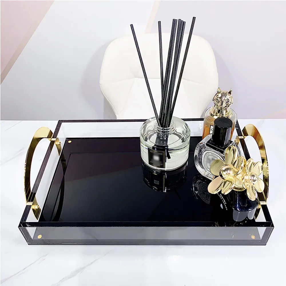 Modern Luxury Acrylic Makeup Tray Desktop Organizer With Handles