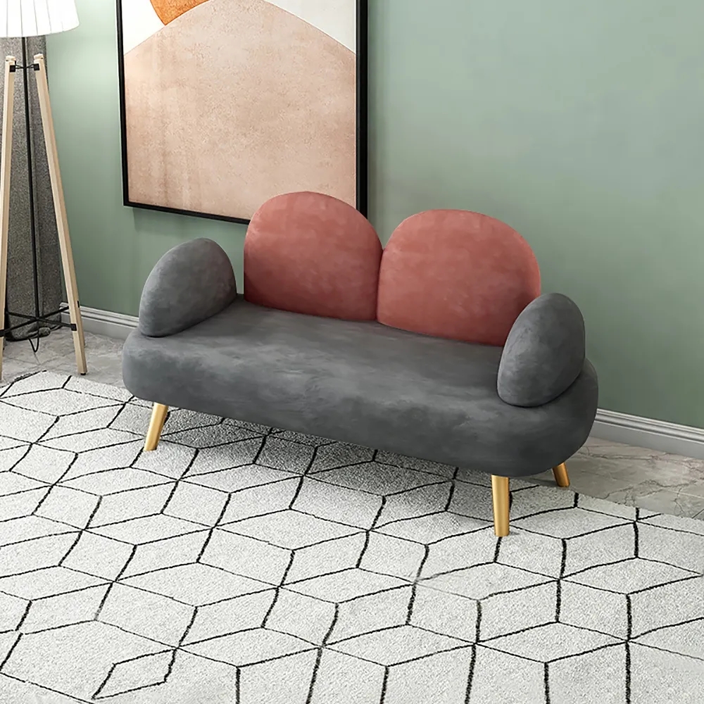 

55.1" Two-Tone Velvet Upholstered Sofa 2-Seater Settee in Gray & Pink