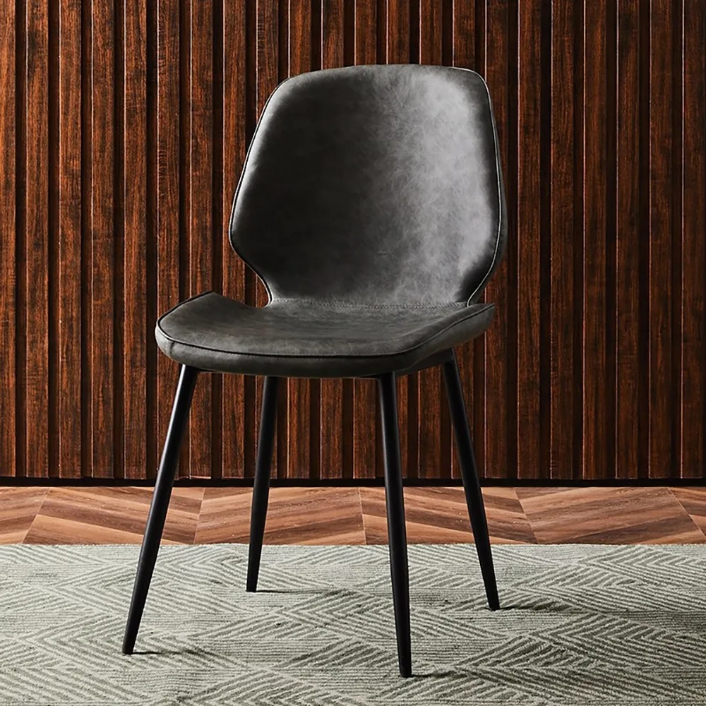

Deep Gray Leather Upholstered Dining Chair Carbon Steel Legs Chair Set of 2