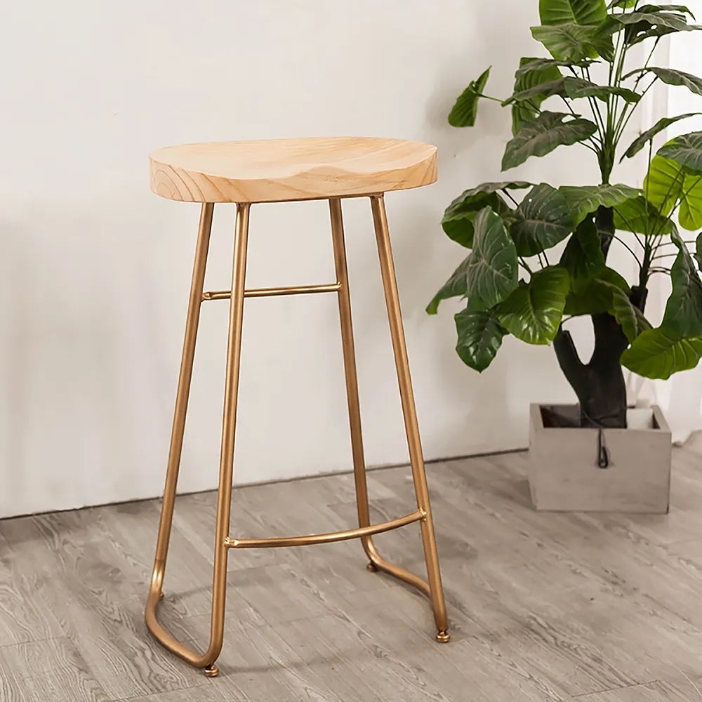 Image of Modern Nature 29.5" Pine Wood and Metal Bar Stool Conter Stool with Gold Leg