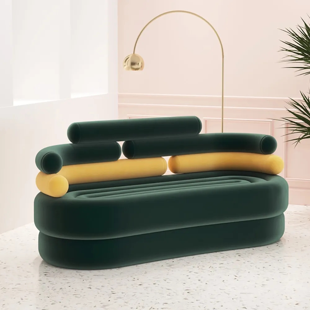 Green 61" Retro Sofa Velvet Upholstery Sofa Solid Wood Frame