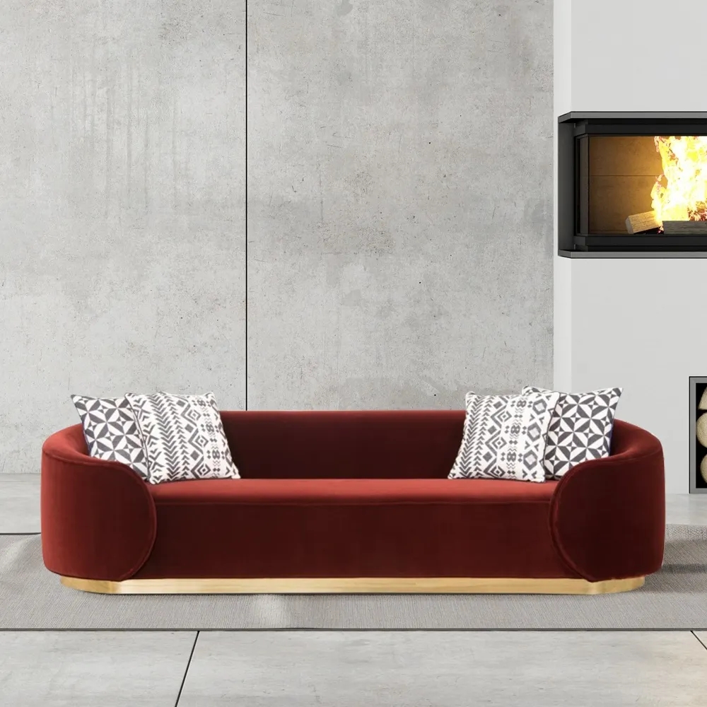 

Red 3-Seater Sofa Upholstered Velvet Sofa Pillows Included