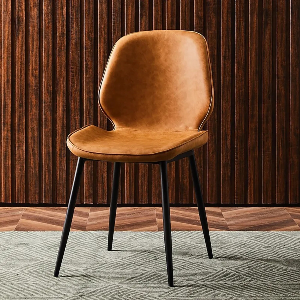 

Khaki Leather Dining Chair Upholstered Dining Chair Carbon Steel Legs Chair Set of 2