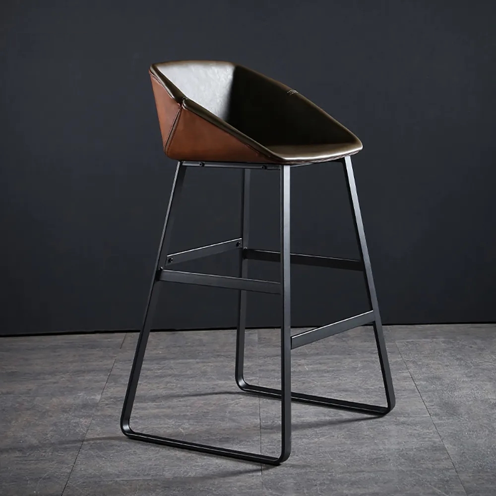 Image of Modern Faux Leather Bar Stool Height Upholstered Bar Chair Metal in Black