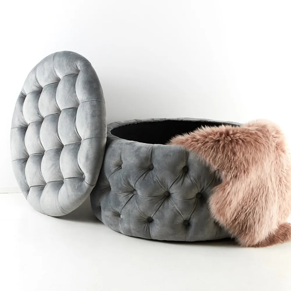 

Tufted Round Stool Storage Upholstered Ottoman Removable Stool