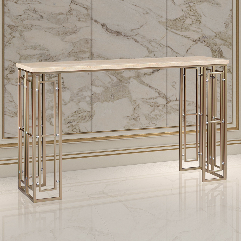 

59.9" Modern Rectangular Console Table with Marble Top & Metal Frame