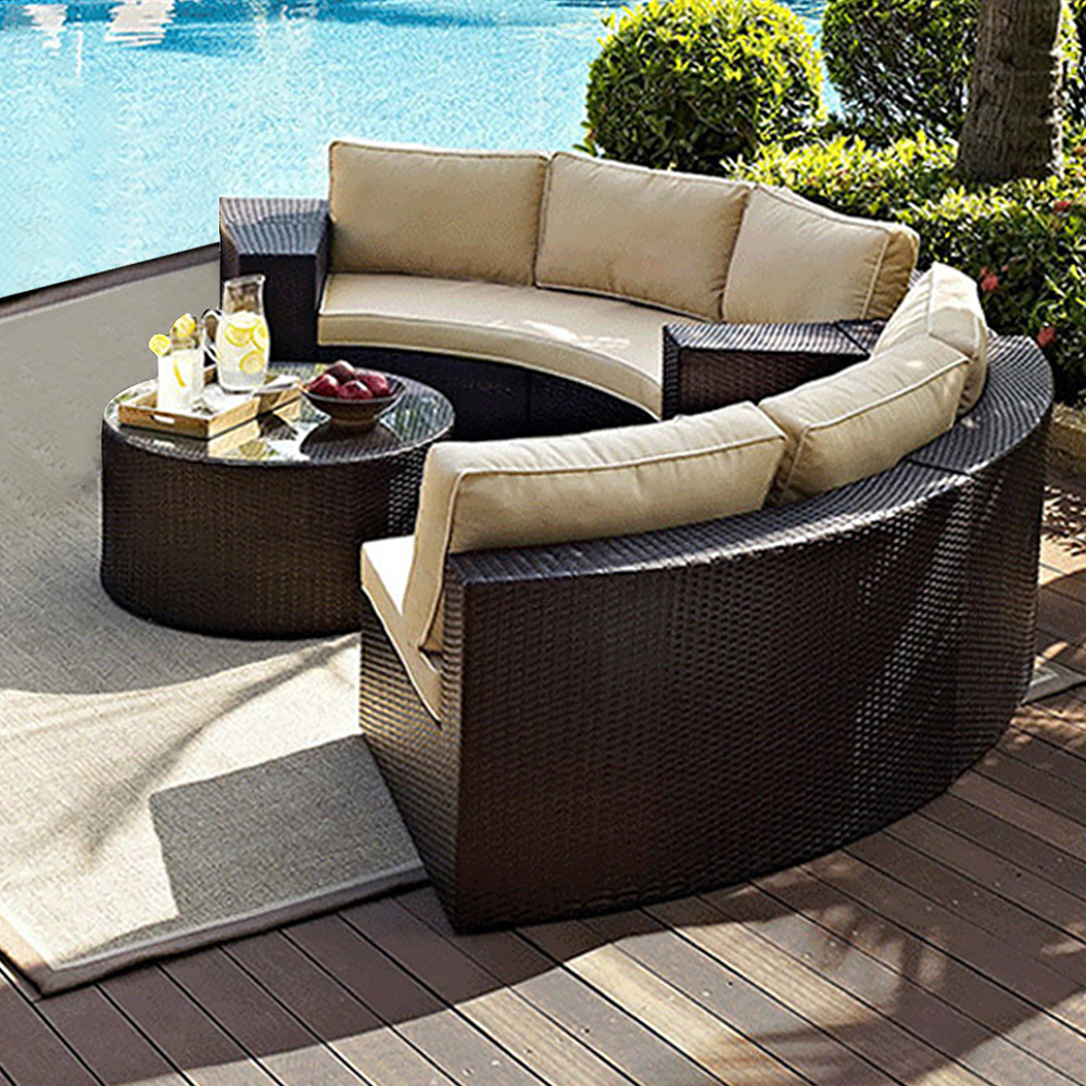 5-pieces Half-round Shape Pe Rattan Outdoor Conversation Set