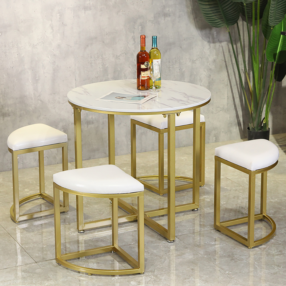 

31.5" Modern Marble Round Dining Table Sets with 4 Upholstered PU Chairs