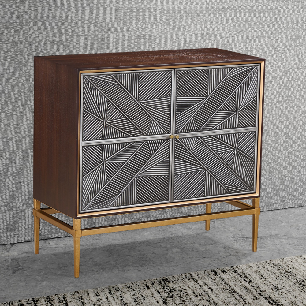 

Postmodern Silver Gray Display Cabinet 2-Door 36" Abstract Cabinet with Storage