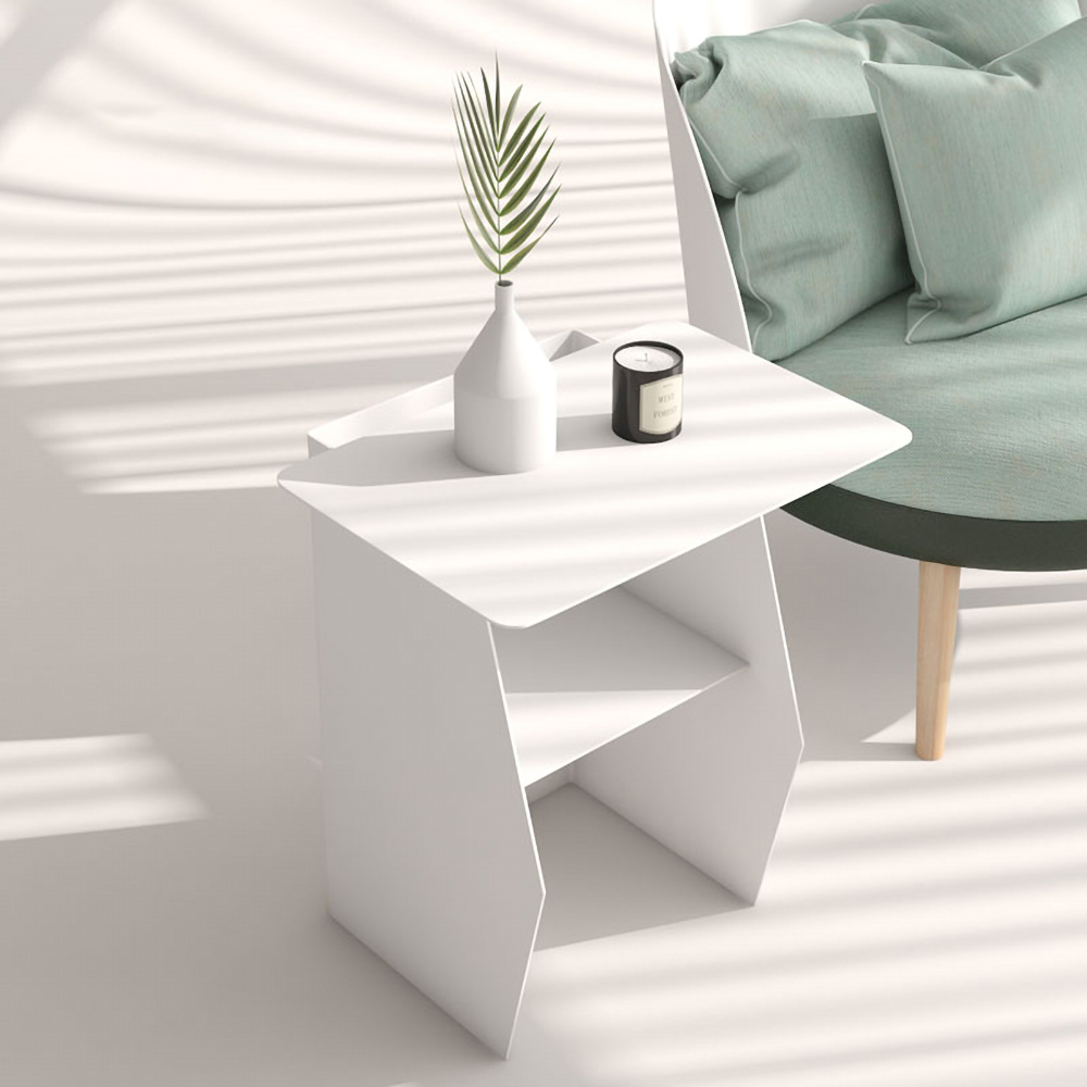 

2-Tiered End Table with Storage Side Table Metal White