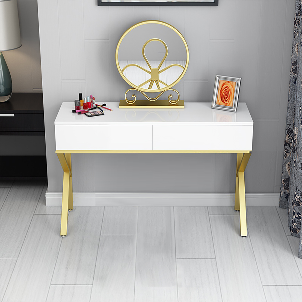 

Nordic 39" White Makeup Vanity Set 2 Drawers Standing Mirror Included Gold Finish