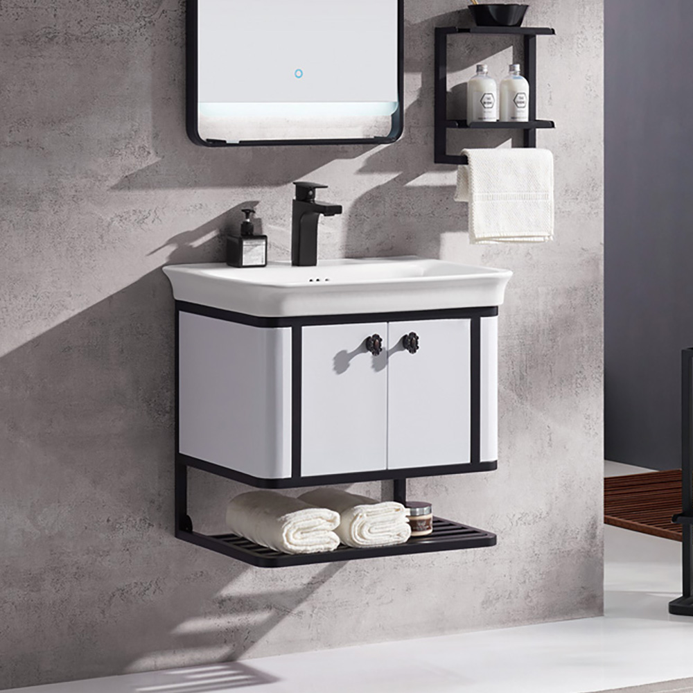 Image of 23.62" White Floating Bathroom Vanity Integral Ceramic Undermount with Towel Shelf
