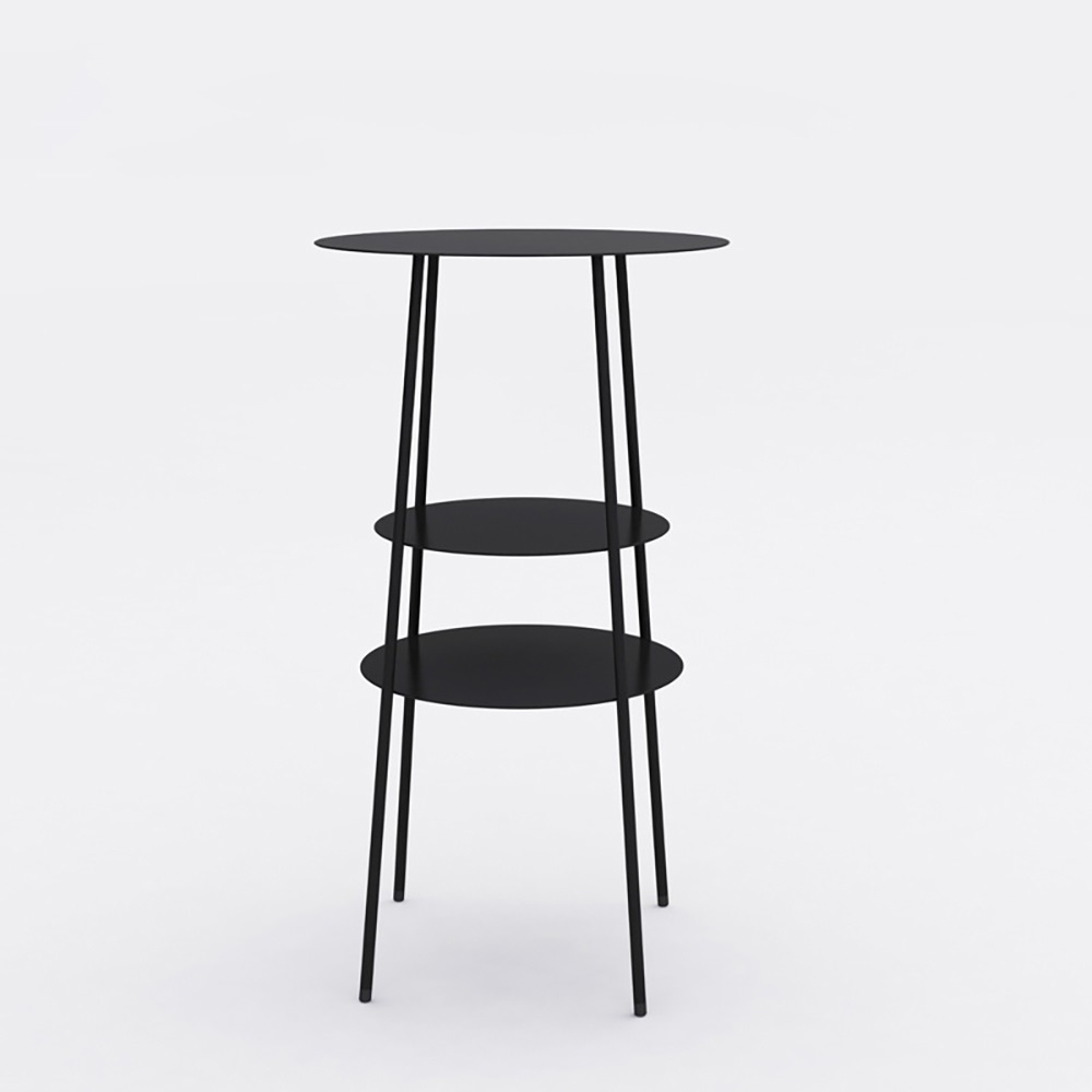 

3-Tiered Black Modern Round End Table with Shelf Metal Frame