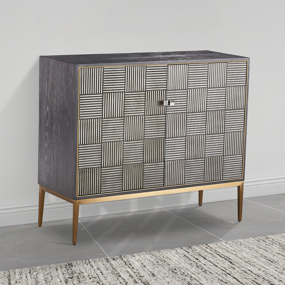 

41" Novel Silver Gray Display Cabinet 2-Door Textile Patterns Accent Cabinet