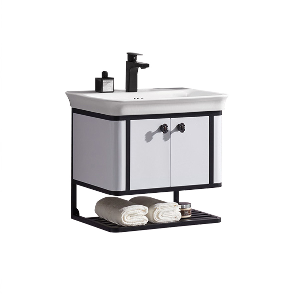 23.62" White Floating Bathroom Vanity Integral Ceramic Undermount with Towel Shelf