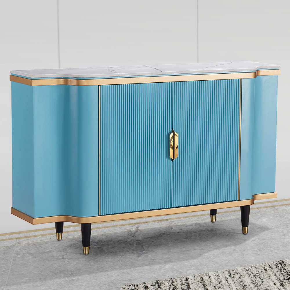 

Modern Blue Buffet Faux Marble Top 2-Door Sideboard Gold Finish
