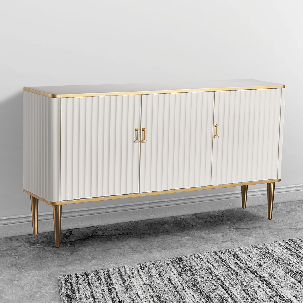 

Contemporary Off White Buffet 3-Door Light Luxury Sideboard Gold Finsh