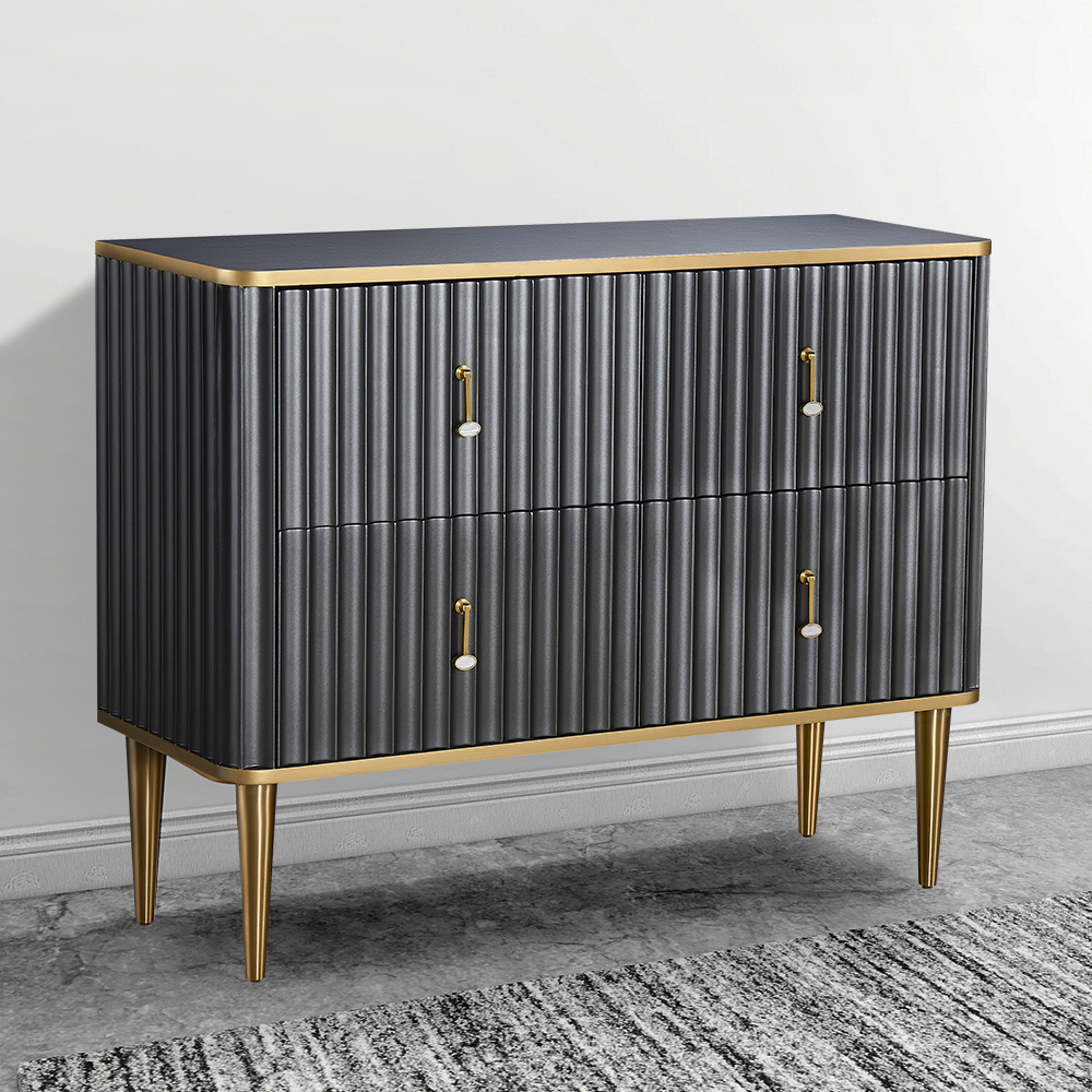 

Modern Black Dresser 4-Drawer Accent Bedroom Cabinet in Gold