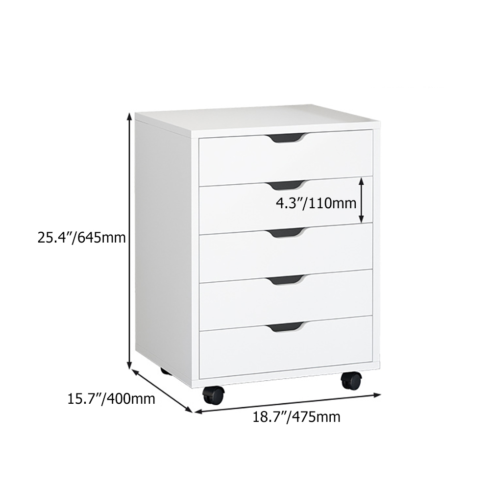 Modern White File Cabinet Minimalist 5-Drawer Office Cabinet with ...