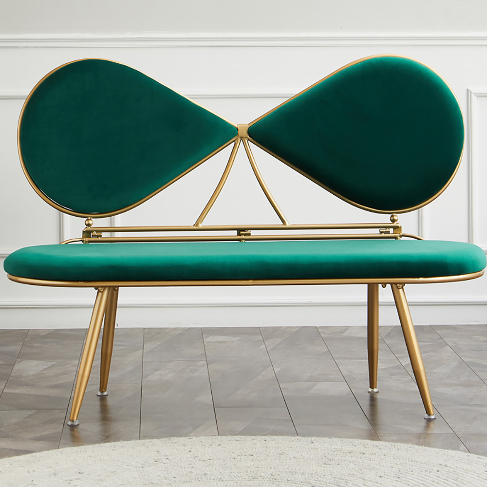 Image of Green 49" Bowknot Loveseat Velvet Upholstered Sofa in Gold Legs