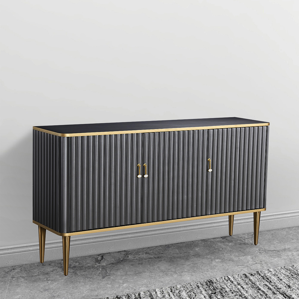 

Contemporary Black Buffet 3-Door Light Luxury Sideboard Gold Finsh
