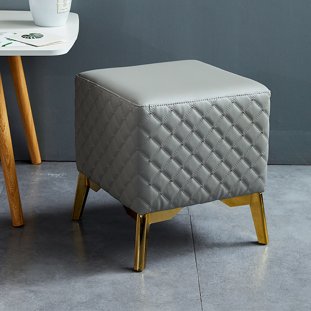 Modern PVC Leather Upholstered Ottoman Stool with Gold Metal LegsHomary