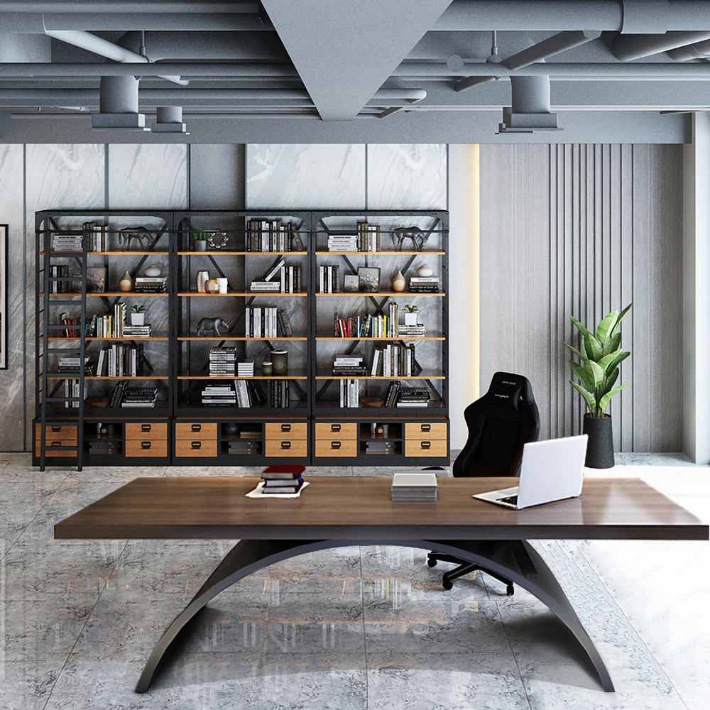 70.9"Industrial Rectangular Writing Desk Solid Wood Metal Base Office Desk