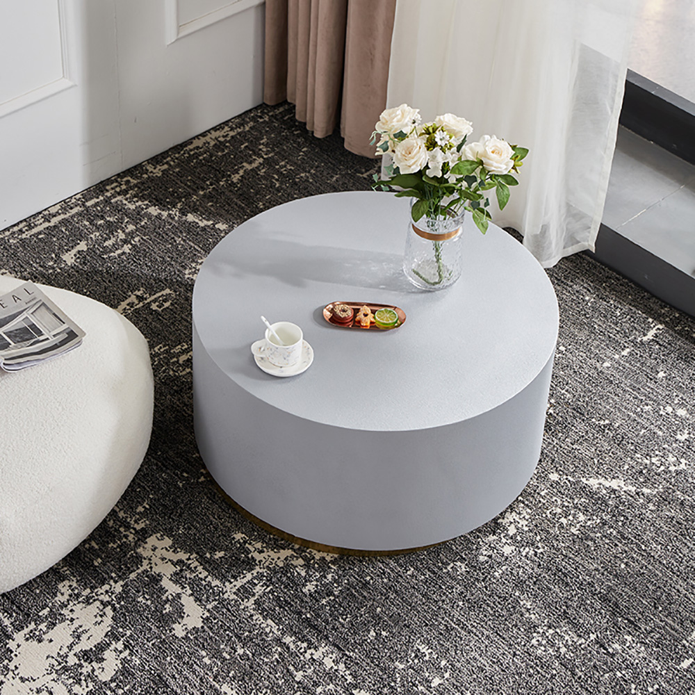 Industrial Coffee Table Round Cement-Like Coffee Table in Light Gray