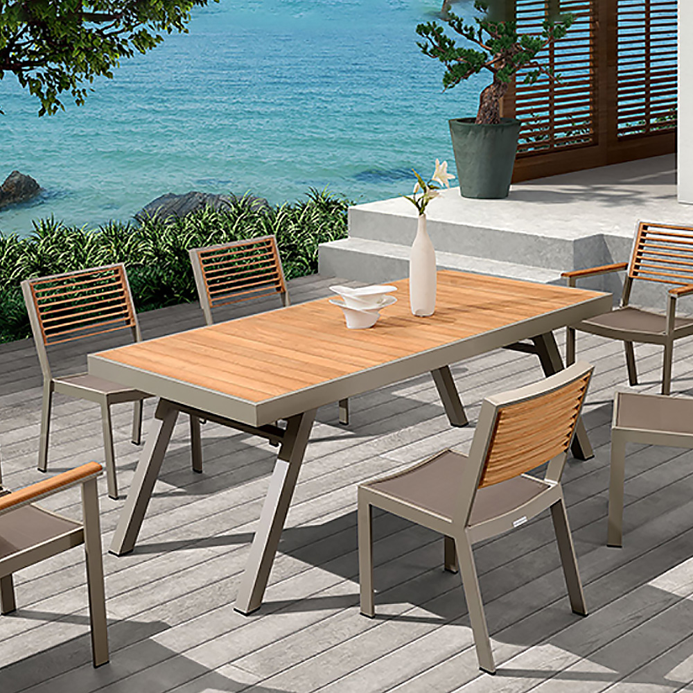 

Double Pedestal Outdoor Rectangular Dining Table Suit for 6 People