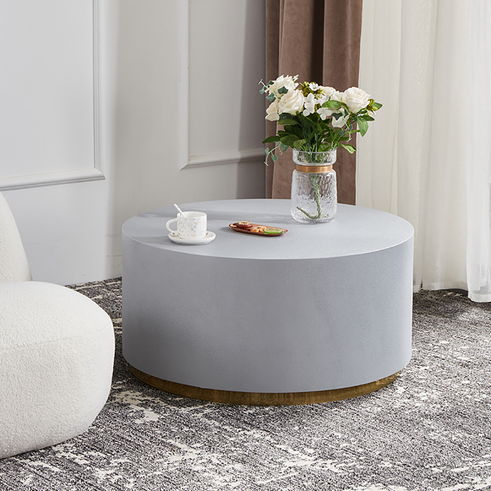 Industrial Coffee Table Round Cement-Like Coffee Table in Light Gray