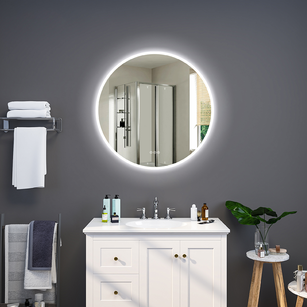 Image of Acrylic Frameless Round Wall Mounted LED Bathroom Mirror Anti-Fog