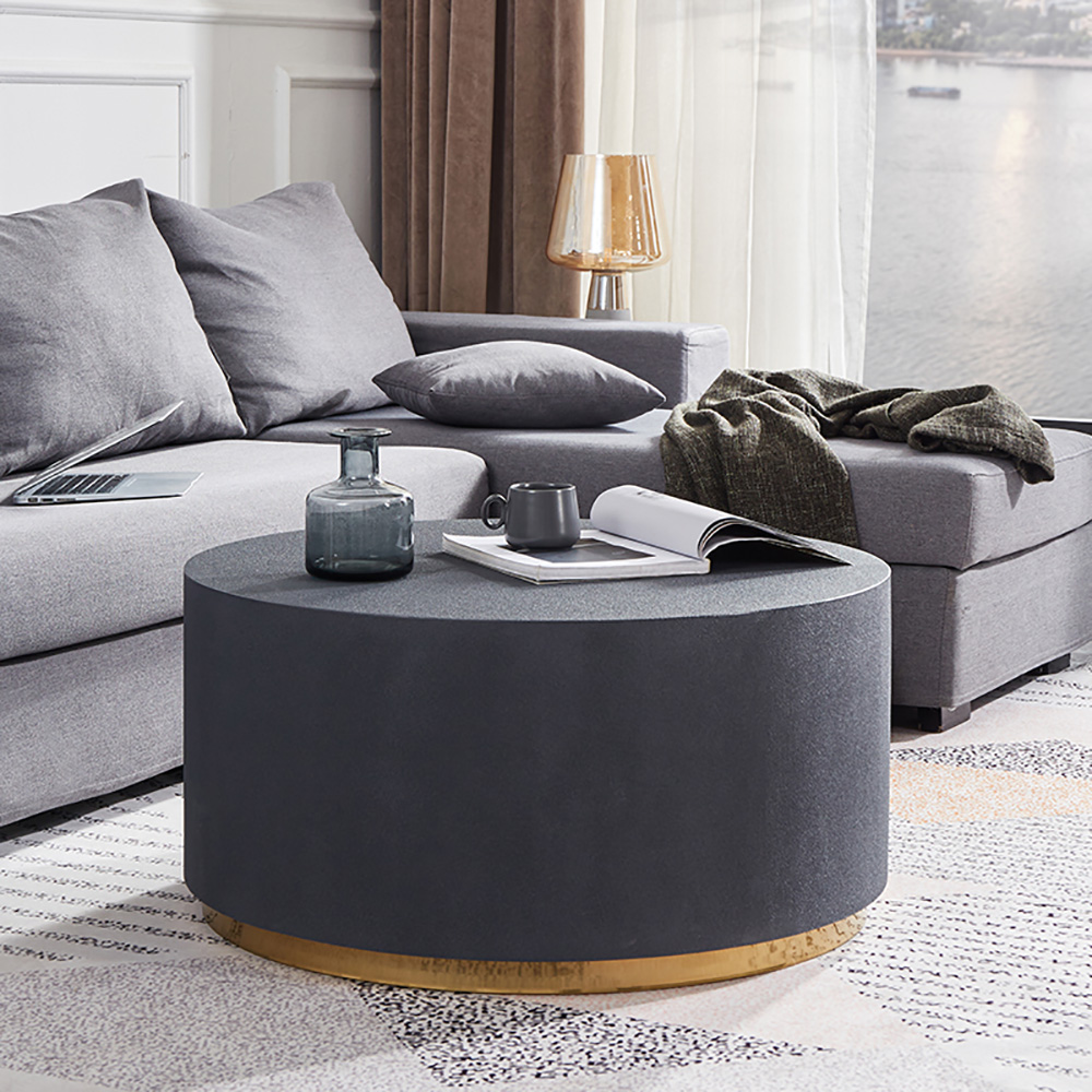 Industrial Coffee Table Round Cement-Like Coffee Table in Deep Gray